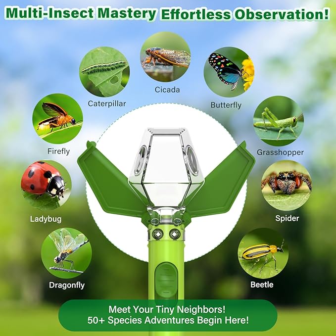 Bug Catcher, Insect Trap Kit with 6X Magnifier, STEM Educational Exploration Toys Gifts for Kids Adult, Catching Ladybugs, Butterflies, Dragonflies, Spider (Green 2PCS)