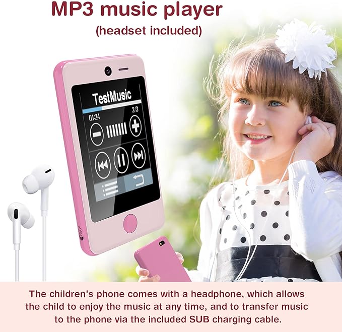 PTHTECHUS® Kids Phone Toy for Boys Girls, 3.8 "Touch Screen Toddler Smartphone with Fun Cameras 16 Games MP3 Music Player Audio Recorder Pedometer Torch Alarm Clock Children Phone for Ages 4-14