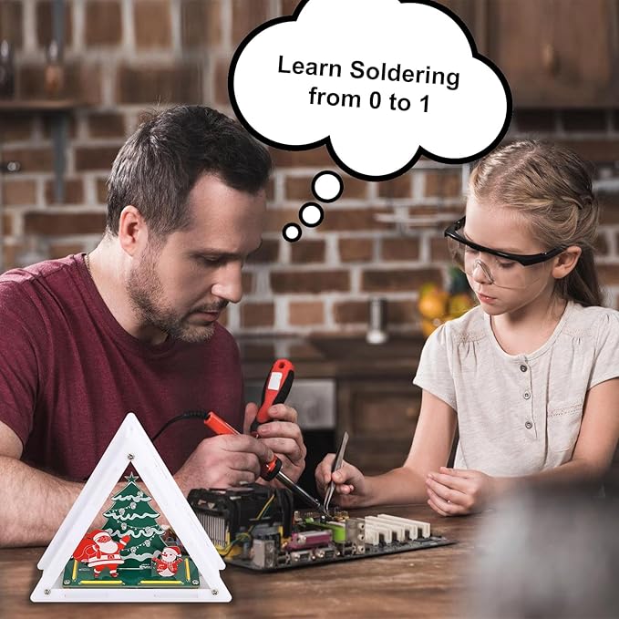 Christmas Soldering Project, Christmas Tree Soldering Kit With Triangular Acrylic Shell DIY LED Xmas Tree Santa Claus Snowman With Music Electronics Kit for Decoration Creative Present
