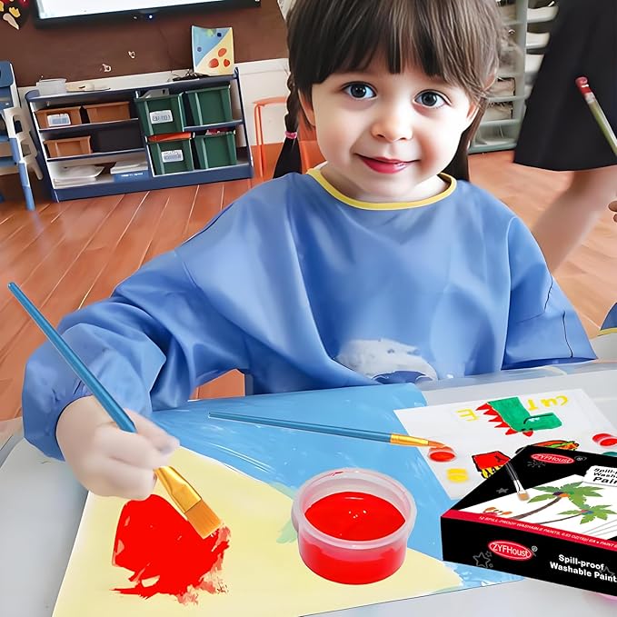 Washable Paint Set for Kids 12 Colors，Solid Watercolor Paint Set，Finger Painting for Toddlers，Washable Tempera Paint with Paint Palette and 10 Toddler Paint Brushes