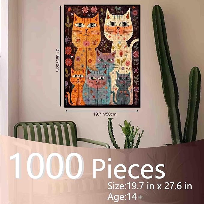 Tucocoo Cats Puzzles for Adults 1000 Pieces, Abstract Flowers Animals Artwork Jigsaw Puzzle 20 x 27 Inches Colorful DIY Puzzles for Home Wall Decoration Gifts, Family Puzzle Perfect for Game Nights