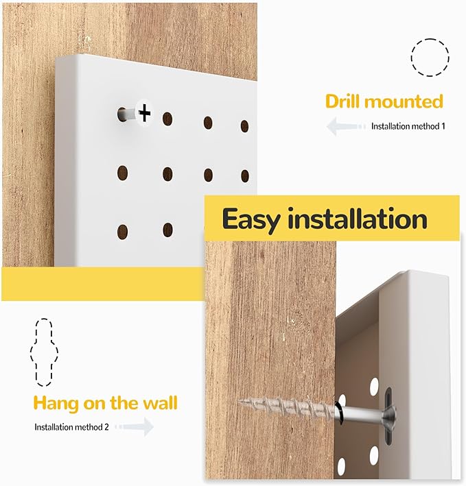 Peg Board,4 Pack Metal Peg Board Panels,White PegBoard Wall Organizer,16"x12" Small Tool Pegboard for Walls,Tools,Garage,Office,Kitchen