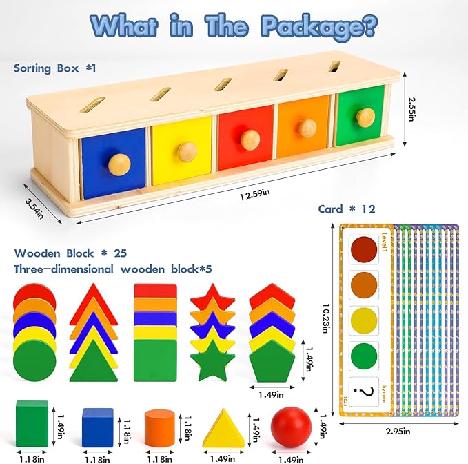 Montessori Toys Wooden Color & Shape Sorter Toys for Toddlers 1-3, Matching Box Sorting Blocks Manipulatives Preschool Learning Educational Toy for 1 2 3 4 Year Old Boy Girl Kid Gifts