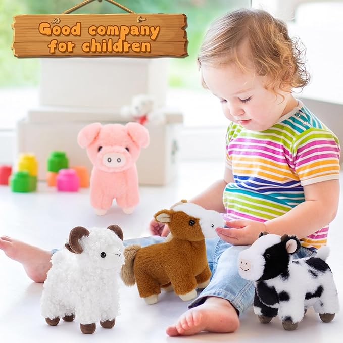 MaoGoLan 4 Pack Farm Stuffed Animals Bulk Party Favors for Kids, 8 inch Plush Cow & Sheep & Pig & Horse - Gifts for Toddlers Girls Boys Christmas Birthday Baby Shower