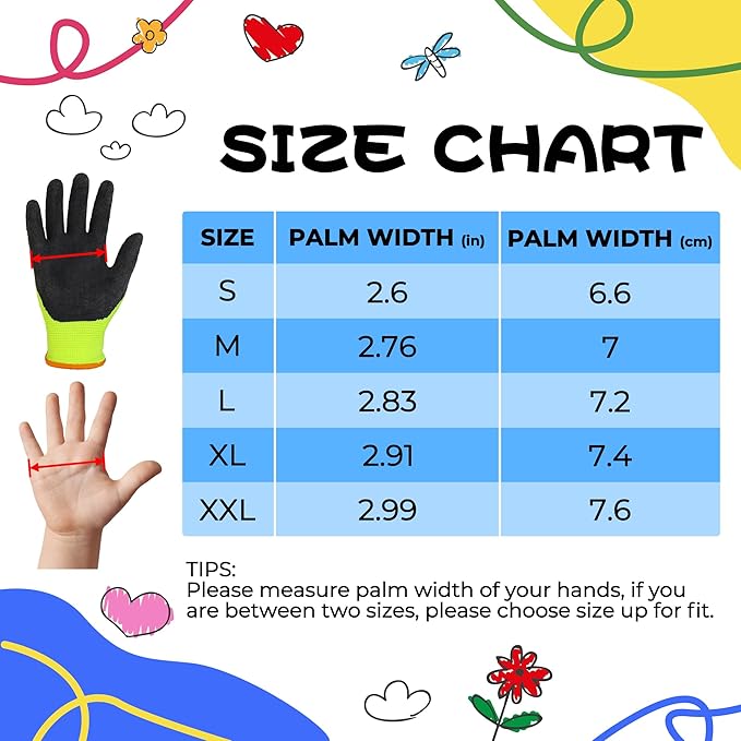 HANDLANDY 3 Pairs Kids Gardening Gloves Latex Free, Nitrile Coated Children Toddler Garden Yard Work Gloves for Little Girls Boys (Size L, Black-Green)