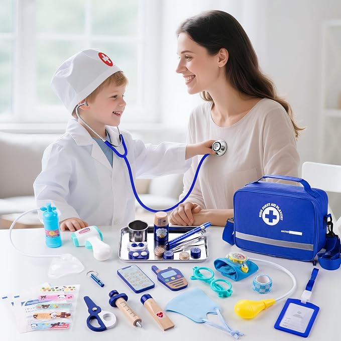 Doctor Kit for Kids, 35 Pcs Kids Doctor Kit for Toddlers 3-5 with Medical Storage Bag & Real Stethoscope, Pretend Play Doctor Set for Fun Role Playing Game (888)