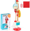 WHOHOLL Wooden Kids Cleaning Toy Set Toddler Broom and Dustpan Set for Housekeeping 9 Pcs Broom and Mop Set for Toddlers 3-5, Baby Cleaning Toys with Sponge, Birthday Gifts for Boys and Girls