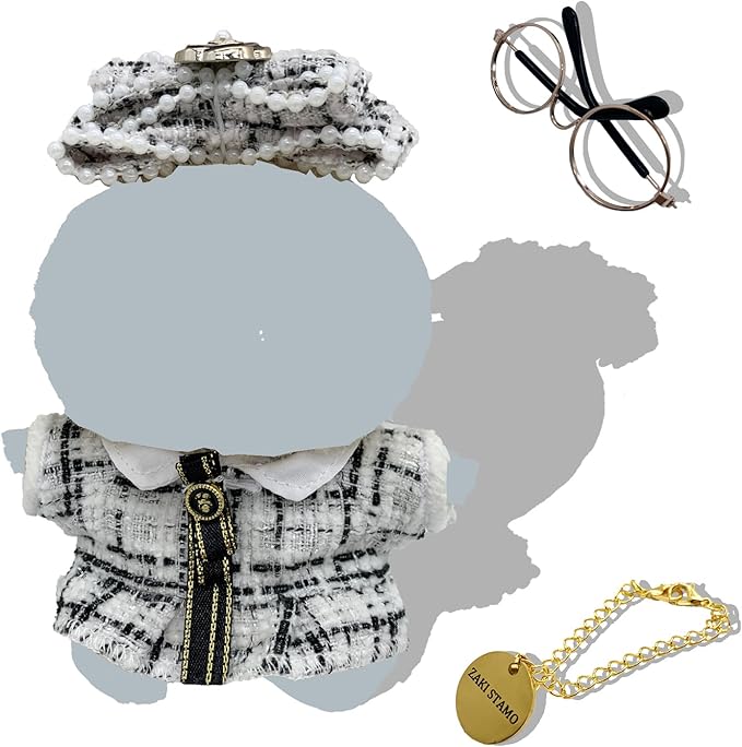 Clothes for Labubu,5 Sets Doll Clothes Compatible with Labubu,White Dress Outfit + Fake Glasses + Chain,Suitable for 17cm 14cm / 6.7in 5.5in Dolls,Not Doll