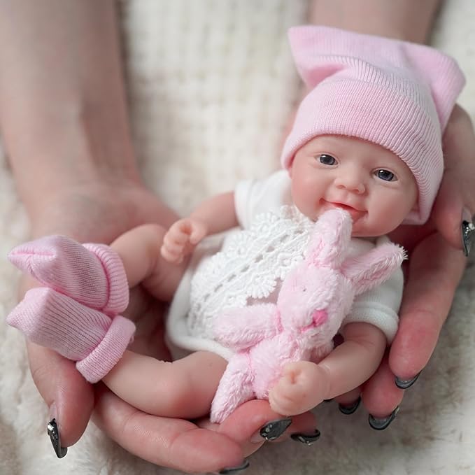 7 Inch Miniature Silicone Full Body Reborn Baby Doll Micro Realistic Newborn Doll Lifelike Eyes Open Baby Girl Looks Like Real Babies Anti Stress Dolls