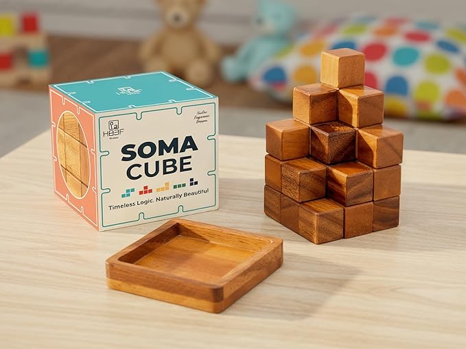 BSIRI Soma Puzzle Cube Wooden Toy Brain Teaser Desk Board Games Adults Master Block Christmas Mind Magic Kids Benders Wood Hand Cube Family Teens Boy Classic