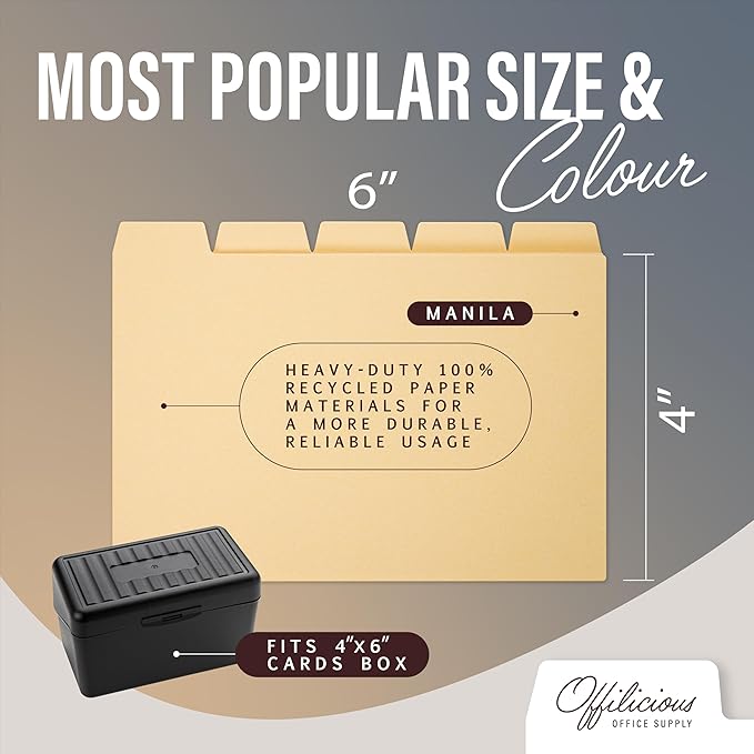 25 Heavyweight Manila Index Card Dividers 4x6 - Index Organizer Dividers with Tabs & 108 Stickers for Recipe, Note, Monthly Index Cards 4x6 & Card Stock