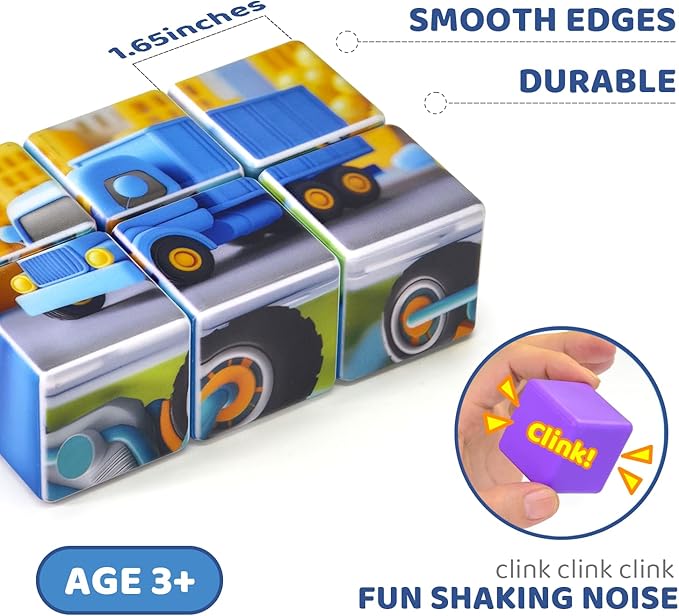 Magnetic Tiles Building Blocks, 1.65 inch Magnetic Cubes Toys, STEM Learning Educational 3D Cars & Vehicles Puzzles Game for Kids Ages 3-5, Classroom Must Haves Toys
