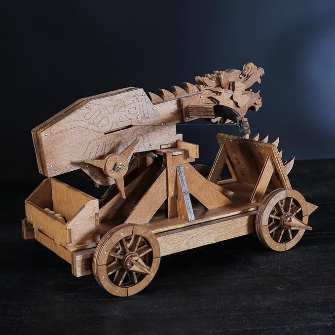 MINI Dragon Ballista Ancient Missile Launcher China Three Kingdoms Chariot Wooden Catapult DIY 3D Puzzles Model Kits STEM Projects Tabletop Toys