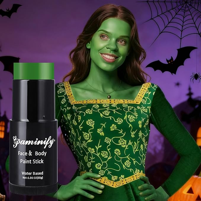 Witch Green Face Paint Stick,Water-Based Dark Green Body Paint Stick,Washable Face Painting for Elphaba Monster Hulk Camo Hunting Cosplay,Professional SFX Makeup for Halloween Costume,1.06 OZ
