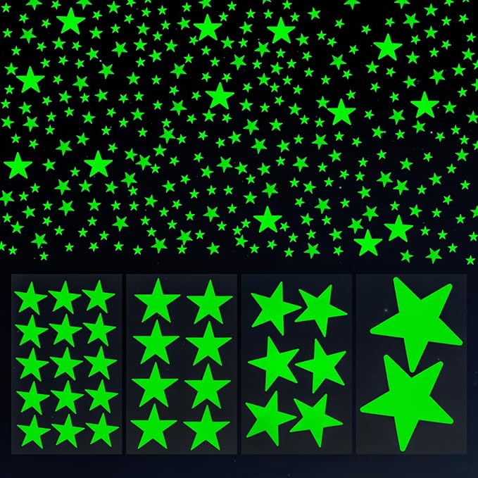 AOWDIAO Glow in The Dark Large Star Stickers – 115 Pcs (4 Sizes, 1.5‑4 in) – Luminous Ceiling & Wall Decals for Kids’ Bedroom, Nursery, Party Decor