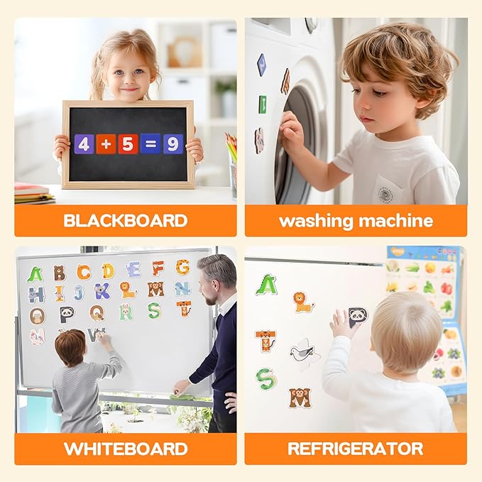 2 in 1 Preschool Learning Toys, Educational Number Counting for Kids, Portable Animals Magnetic Alphabet Letters Learning Board, Homeschool Supplies for Math Manipulates and Learning Spelling.