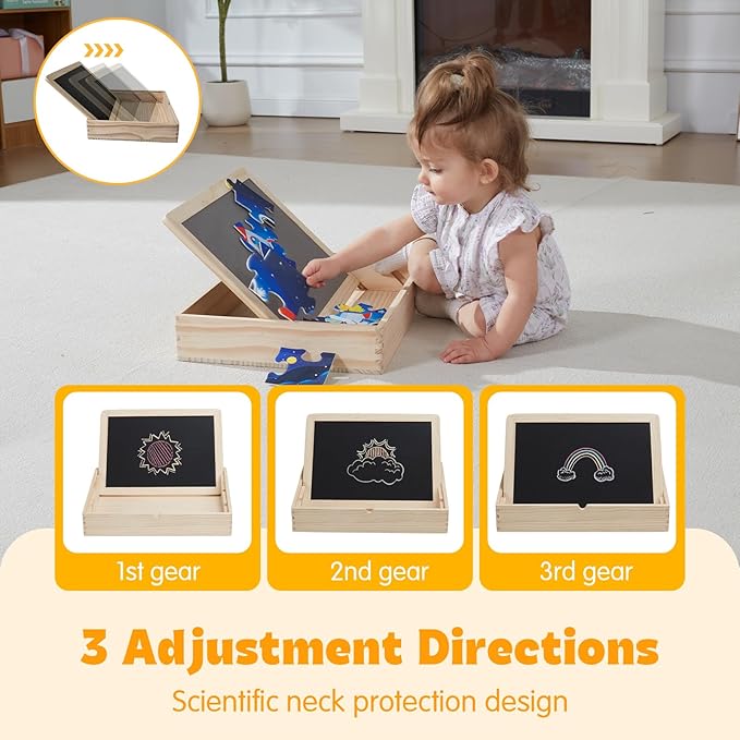 4-in-1 Wooden Sensory Toys with Storage Box, Activity Board for Children with Autism, Double Side Playing Board, Sensory Sequin Flip Panel, Educational Puzzles for Kids, Calm Down Corner