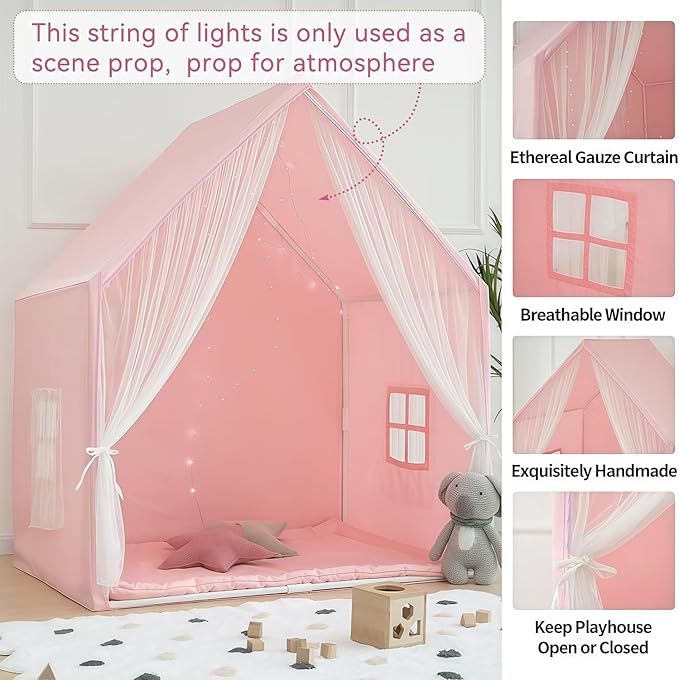 Kids Play Tent for Girl, Kids Tent Indoor, Playhouse for Kid, Princess Castle Play Cottage Pink