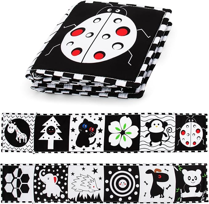 teytoy Baby Toys 0-6 Months, Black and White High Contrast Sensory Newborn Toys, Baby Soft Book for Early Education, Infant Tummy Time Toys, Baby Newborn Essentials Must Haves