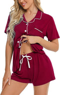 SWOMOG Womens Button Down Pajamas Set Short Sleeve Sleepwear Bride Soft Pj Lounge Sets XS-3XL