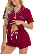 SWOMOG Womens Button Down Pajamas Set Short Sleeve Sleepwear Bride Soft Pj Lounge Sets XS-3XL