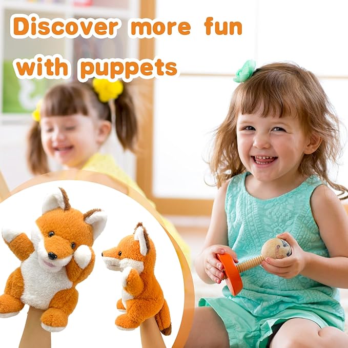 Hand Puppe ts Fox Puppets,9"Realistic Stuffed Animal Puppe ts for Toddlers Cute Fox Stuffed Pupp ets for Kids with Movable Mouth,Fox Animal Ha nd Puppets for Adults Hand Puppets for Toddlers