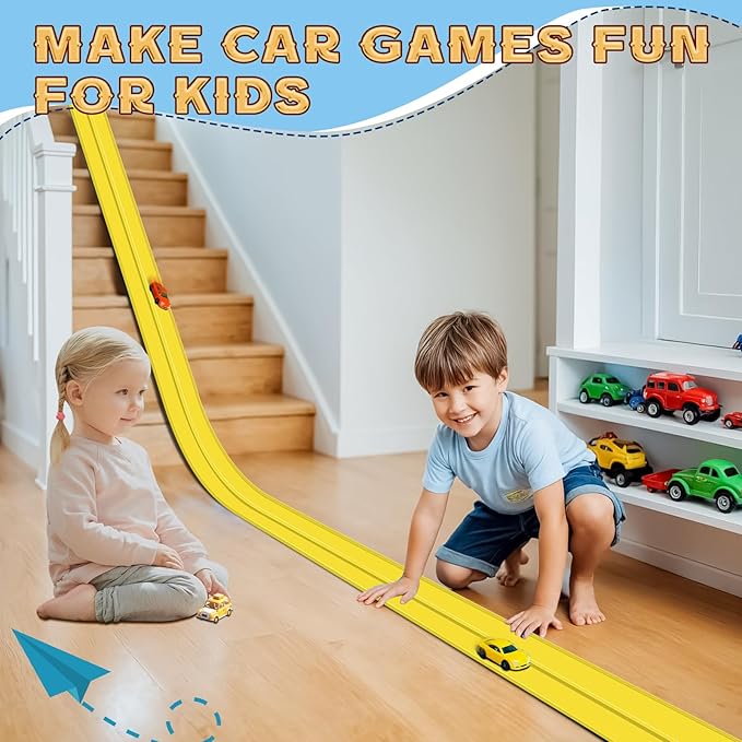 Flex Track 15 Ft Starter Set, Flexible Race Car Ramp Track for Ages 3 & Up with Suction Cups Compatible with Diecast 1/64th Cars