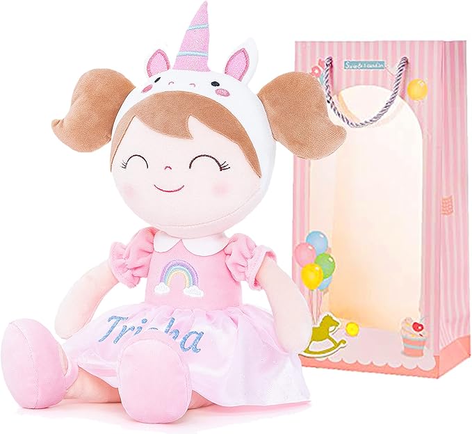 Gloveleya Personalized Doll with Your Name - Cute Pink Unicorn Custom Soft Plush Doll for Girls Plush Doll Customized Gifts - Muñecas de Trapo Personalizadas para Niñas