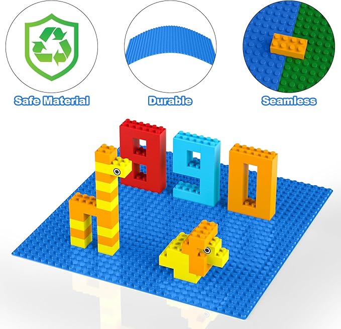 Classic Baseplates, Peel and Stick Base Plates for Building Bricks, Compatible with Major Brands, Self-Adhersive Base for Bricks 10" x 10", 6 Pack Blue…