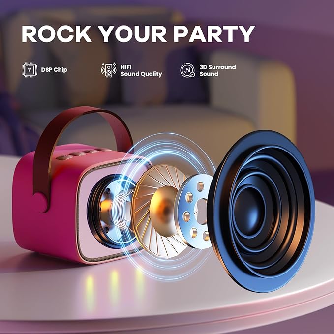 Mini Karaoke Machine for Kids Toys, Portable Bluetooth Speaker with 2 Wireless Microphones, Birthday Gifts for Girls 3, 4, 5, 6, 7, 8, 9, 10, 11, 12+ Years Old Toddler Teens (Hotpink)