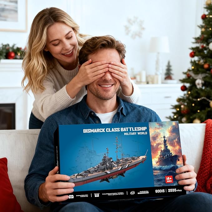 NUTCRACKER Military Building Set for Adults, 2535 Pcs WWII German Bismarck Battleship Model, 60015 Warship Building Block Kit, Collectible Display Gift for Military Enthusiasts