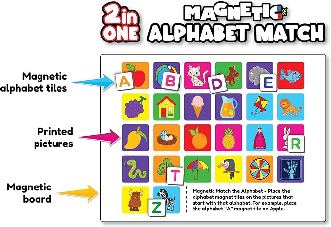 Magnetic Preschool learning Toys for Toddlers Aged 3 4 5 6 Years Old Learn to Spell Objects|104 Magnet Pieces-32 Picture & 72 Letters with Magnet Board & Spelling Game Guide|Educational Toy for Kids