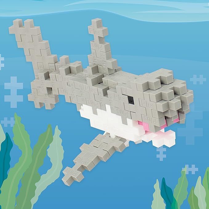 Plus Plus 3D Puzzle Sea Creature Building Block Set, Ocean Animals Figures, Fun Stem Toys for Kids, 70 Interlocking Pieces - Shark Mini Maker Tube