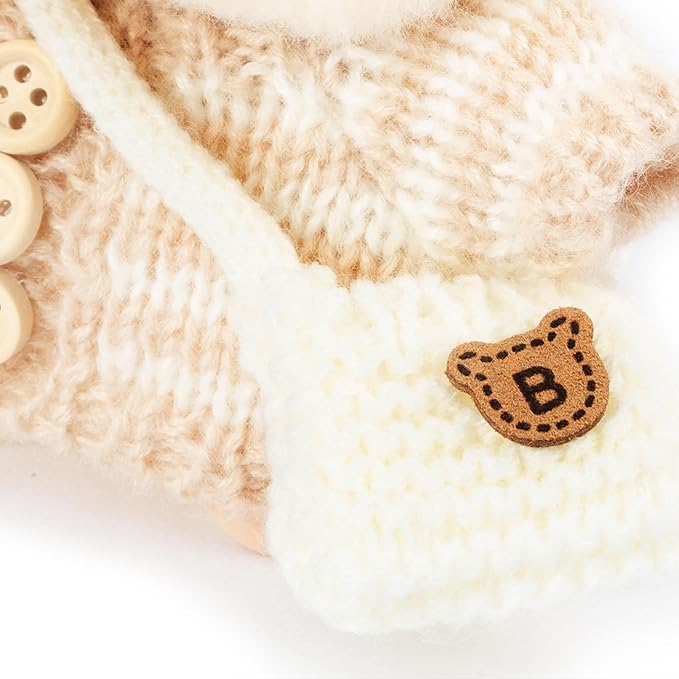 17cm Doll Outfits for Labubu - Kawaii Chic Style Set for 17cm Dolls, Cute Doll Clothes with Accessories - Button Up Stripe Brown Sweater + White Hat + White Bag (Clothes Only)