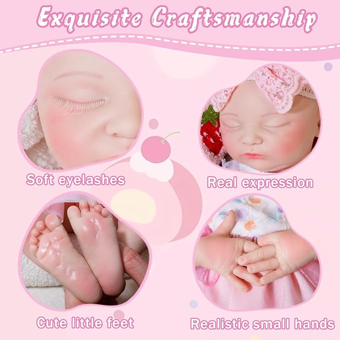 Girl 19 in, Full Silicone Baby Doll, Realistic Baby Dolls, Realistic Veins & Sleeping Pose, Not Vinyl, Reborn Baby Dolls Silicone Full Body, Gift Set