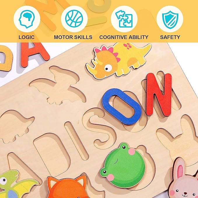 Wooden Name Puzzle for Kids Personalized, 1st Birthday Gifts, Custom Name Puzzle for 1 Year Old, Early Learning Toys for Baby Boy Girl, Personalized Easter Birthday Gifts for Girls Boys Toddler