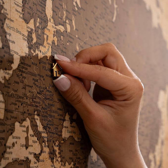 Canvas World Map with Cork Pin Board - English Lettering - Decorative Wall Decoration for All Rooms - Canvas Pictures with World Map Motif (90x60 cm, Pattern 1)