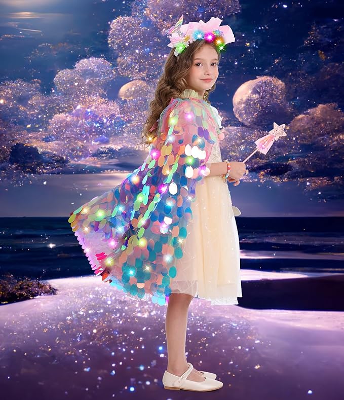 Princess Dress Up Toys Princess Dress Up Clothes Rainbow Mermaid Cape Kit 9 Pcs Gift Set for Little Girls 3-8 Years