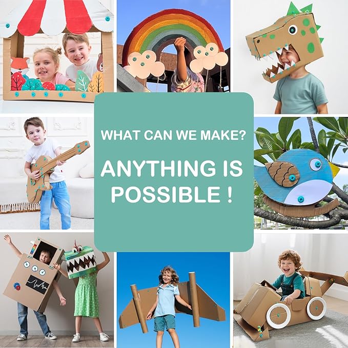 Cardboard Tools for Kids with Cutter &Tool Box, 149 PCS Cardboard Construction Kit for Family & Team Activities, Creative STEM Educational Toys Gift for Boys and Girls Aged 5+