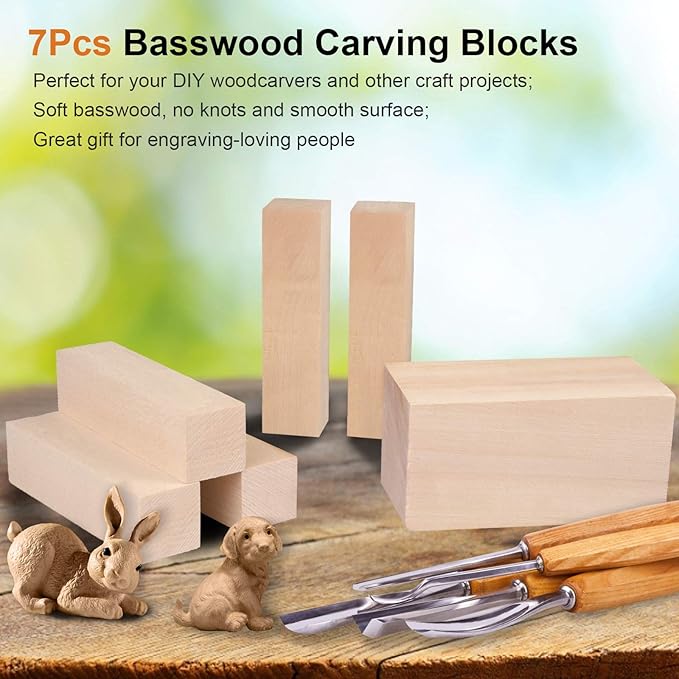 7Pcs Basswood Carving Blocks for Craft - Whittling Blocks for Beginner to Expert