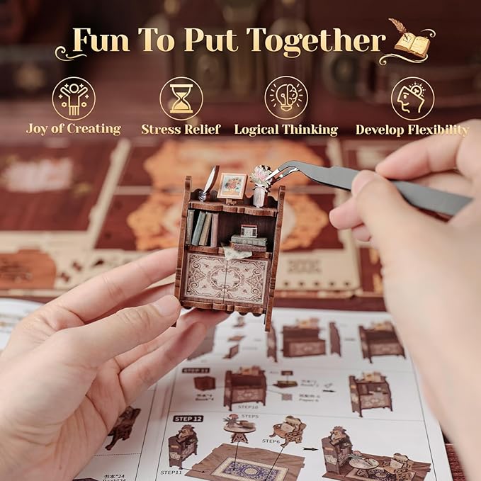CUTEBEE DIY Book Nook Kit, Miniature House Kits for Adult and Teens, DIY Miniature Book Nook kit with Sensor Led Light, Gifts for Lovers and Family (Bookshop Memories)