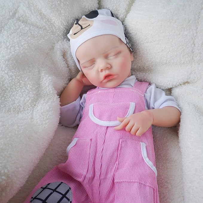 Reborn Baby Dolls Silicone Full Body 16.9in Weighted Real Life Closed-Eyes Girl Dolls Lifelike Newborn Baby Soft Body Flexible Limbs Not Vinyl
