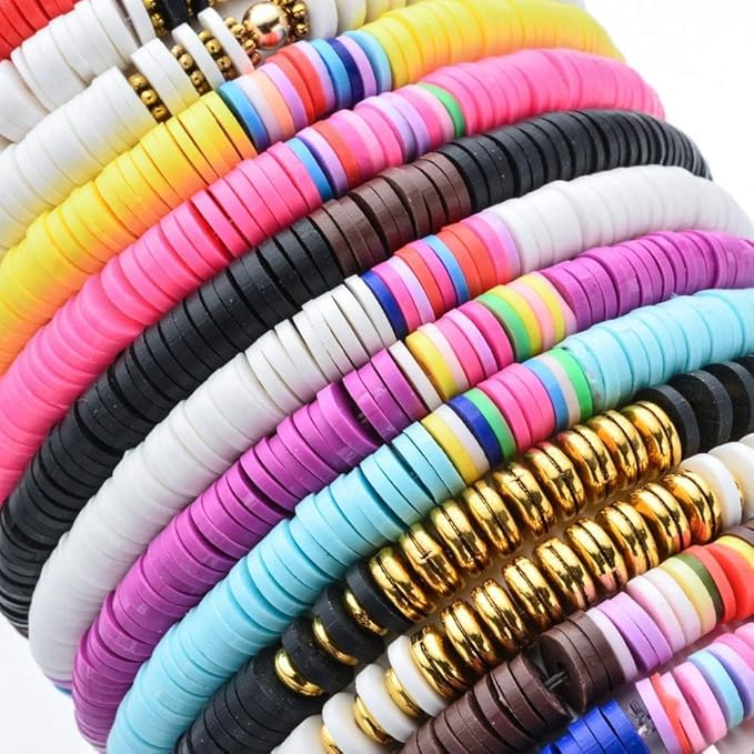 3000Pcs Clay Beads Flat Round Polymer Bead Vinyl Heishi Beads Flat Round Polymer Bead for Jewelry Making Necklace Bracelet (28-Brown