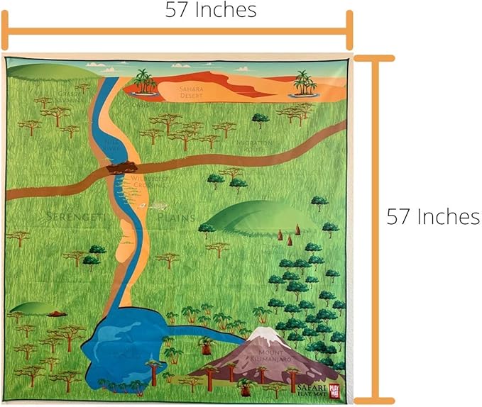 Safari Play Mat for Toy Animals | Foldable Solution |Large Size 57” x 57” | All Safari Animals | African Jungle Serengeti | Child Activity Mat | by Play Mat Factory
