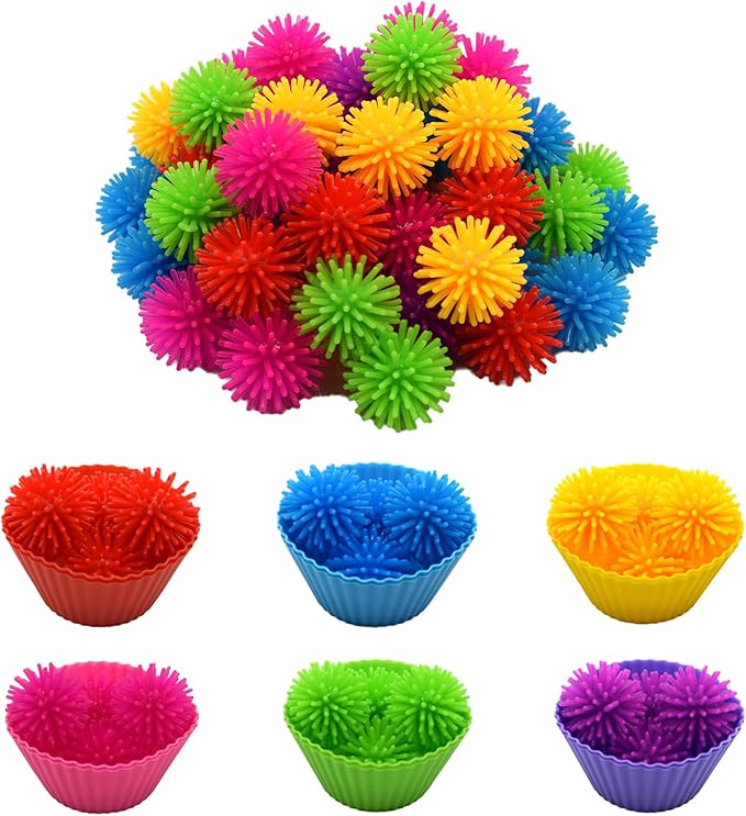 99pcs Fine Motor Skills Counting Sorting Sensory Bin Filler Included 60 Hedge Ball 4 Tweezer 2 Scissor Clip 20Pcs shamrock coins 12 Sorting Cup 1 Storage Bag for Preschool Early Education (Multicolor)