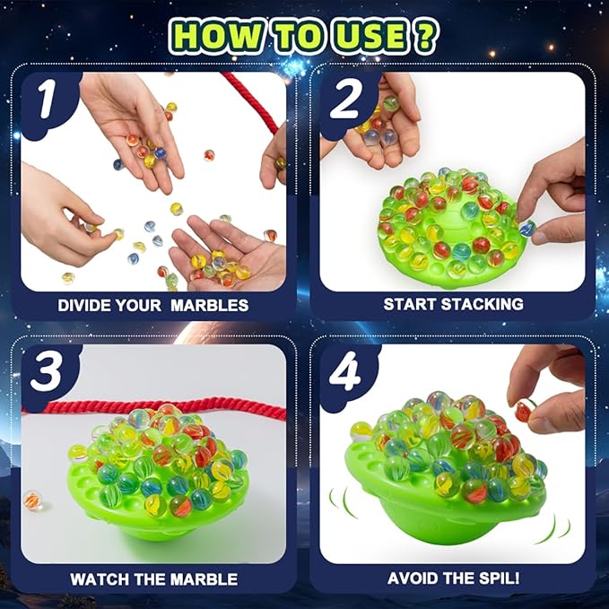 Marble Balancing Stacking Game – 60 Colorful Marbles Stored Inside, Exciting Family Challenge for 1-4 Players, Fun Party Game for Kids & Adults, for Holiday Birthday (Green)