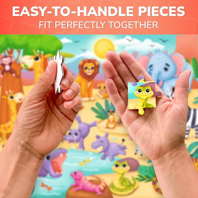 QUOKKA Puzzles for Kids Ages 4-6 – 60 Piece Jigsaw Puzzles for Toddlers Ages 3-5 with African Animals – Quiet Time Toy for Preschoolers 2-4 – FSC Certified Educational Learning Game for Boys and Girls