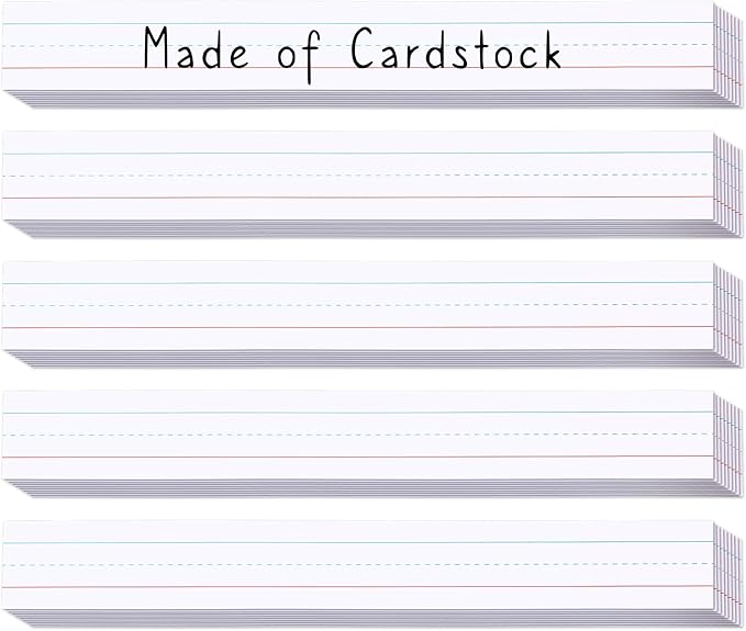 Chell White Sentence Strips Cardstock 3” x 24”, Thick Ruled Word Writing Paper for Teacher Supplies, Classroom and Home, Pack of 100