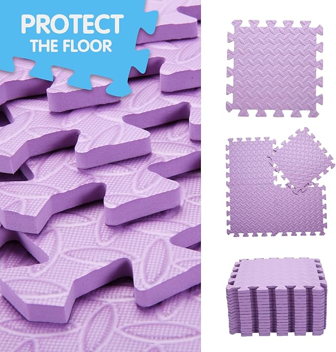 Coolcandy Foam Play Mat, 12"x12" Square Tiles - Non-Toxic, Soft, Thickened, Interlocking - Toddler Playmat for Playing, Exercise (Purple, 16 Tiles)