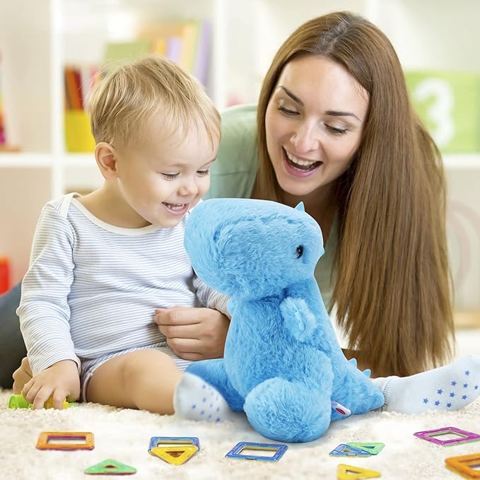 Blue Dinosaur Stuffed Animals for Boys, 9" Soft Stuffed Dinosaur Plush for Baby Shower, Cute T-rex Toy for Toddlers, Girls, Preschool, Party Decoration, Birthday Xmas Gifts for Grandkids
